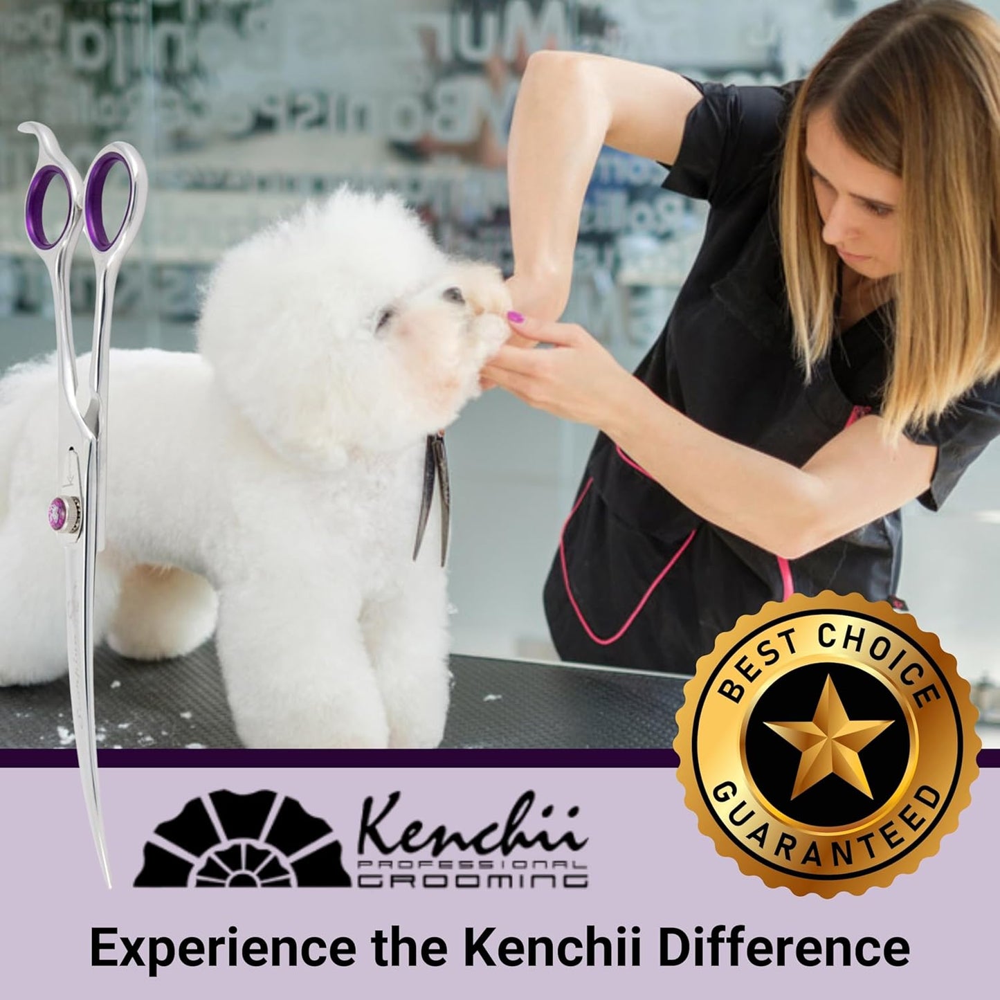 Kenchii Scorpion Dog Grooming Scissors, 8 Inch Curved Shears, Dog Scissors for Grooming, Professional Pet Grooming Scissors, Heavy Duty, Durable and Sharp