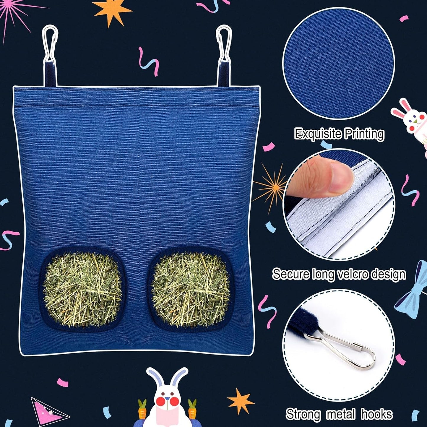 UPINS 2 Hay Bag for Rabbits 2-Hole Guinea Pig Hay Holder, Hay Feeder for Chinchillas Rabbits Hamsters Small Pets and Animals