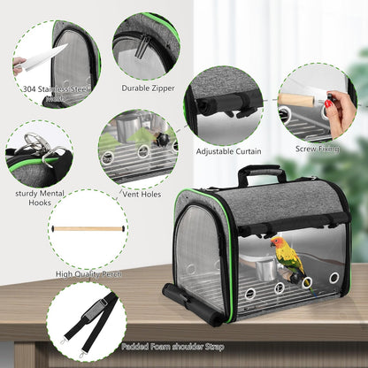 Suertree Bird Carrier Bag Bird Travel Cage Indestructible Stainless Steel Mesh, Bag with Stand for Parrot, Portable Bird Travel Bag, Pet Transparent Breathable Travel Cage