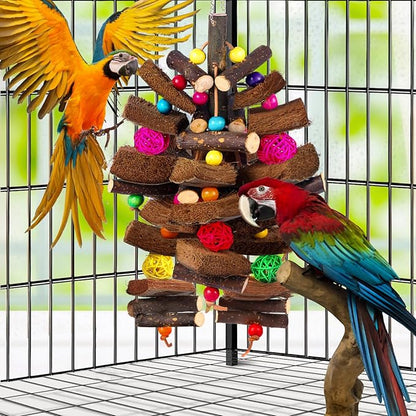 Kyouki Bird Toy for Parrots，Cockatiels, Budgies, Conures, Macaws, Lovebirds, Amazons and Other Small/Medium/Large Birds - Chewable & Shreddable Natural Coconut Husk Enrichment Toy (Medium)