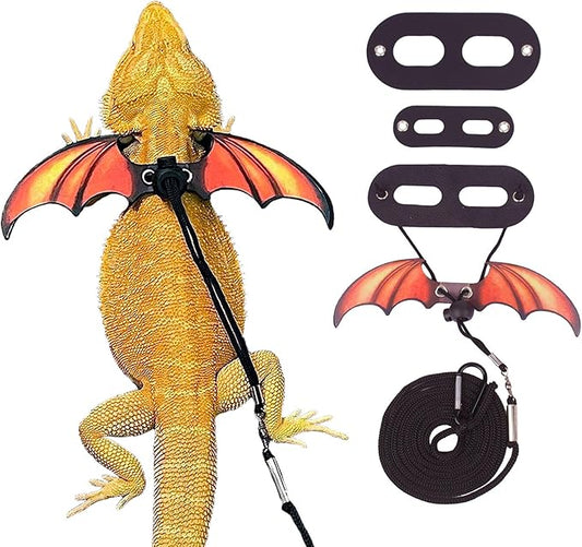 ADOGGYGO Bearded Dragon Lizard Leash Harness - Adjustable Cool Orange Leather Wing Reptile Harness Leash for Bearded Dragon Lizard