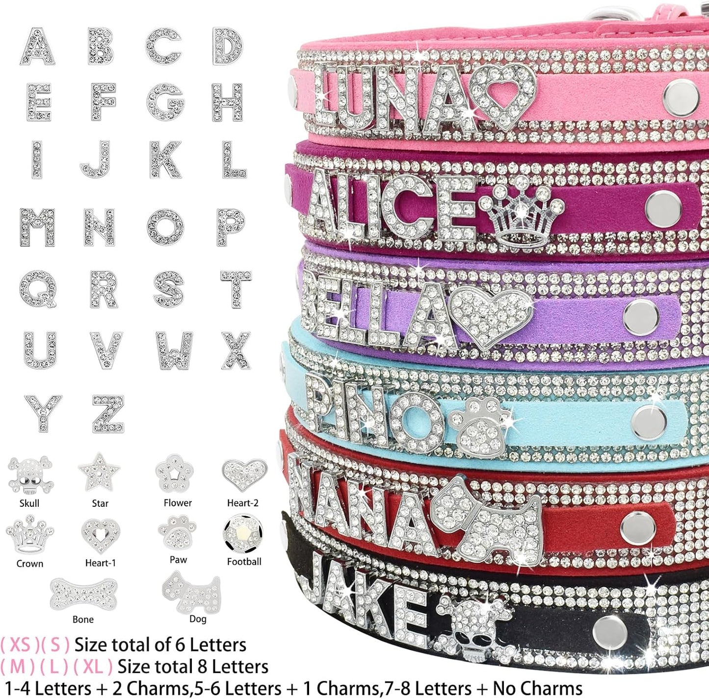 Crystal Dog Collar Personalized with Bling Name,Custom Sparkling Rhinestones Dog Collar for Small Medium Large Dog (XS,Hot Pink)