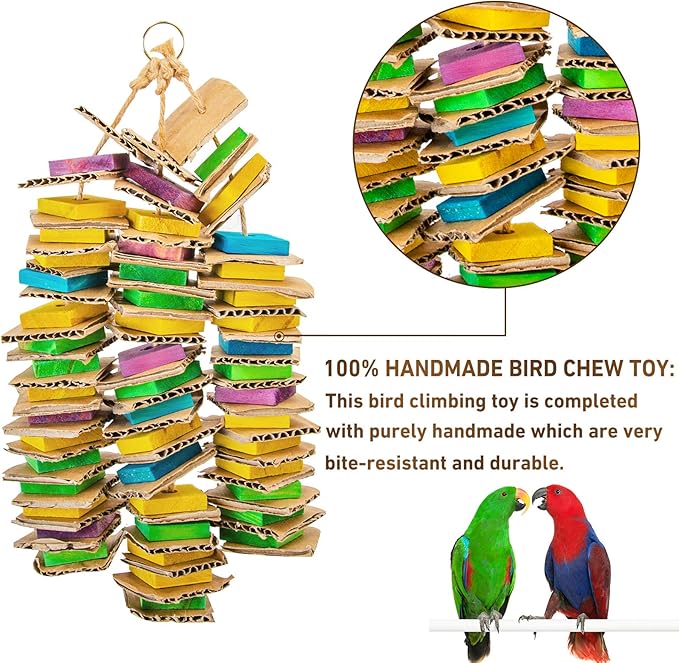 MYFAMIREA Parrot Toys for Medium Birds, Parrot Chewing Cardboard Toys Natural Wooden Macaws Cage Chewing Gifts for African Greys, Cockatoos, Macaws, Small and Medium Birds