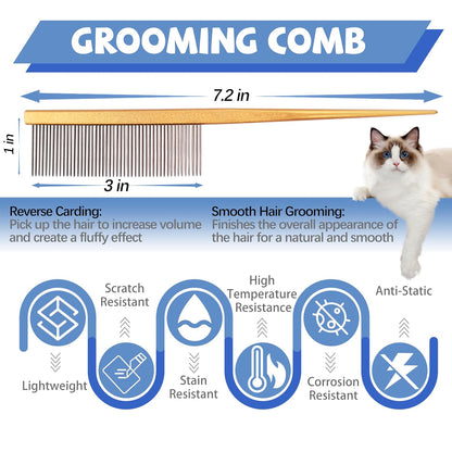 Grooming Pet Comb Rat Tail Dematting Cat and Dog Comb，Rounded Ends Design for Safe Tangle Removal, Hairstyling, Massage，Loose Hair Removal，Prevent Irritation，Fluffing Paws,Face,Tail,Remove Tear Stain