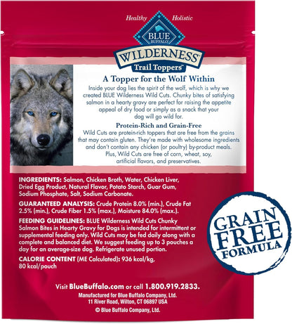 Blue Buffalo Wilderness Trail Toppers Wild Cuts Natural High-Protein Dog Wet Food, Salmon Bites in Hearty Gravy, 3-oz Pouch, 24 Count
