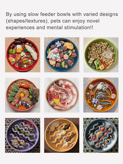 Ceramic Maze Dog Slow Feeder with Non-Slip Silicone Rim – Heavy-Duty Stoneware Bowl with Puzzle Pattern for Bloating & Obesity Prevention (Apricot-M)