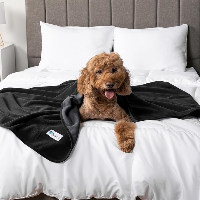 PetAmi Waterproof Dog Blanket for Medium Large Pets Dogs Cats, Pet Couch Cover Protector for Furniture, Reversible Washable Soft Fleece Cat Blanket for Bed Couch Sofa, 40x60 (Black/Gray)