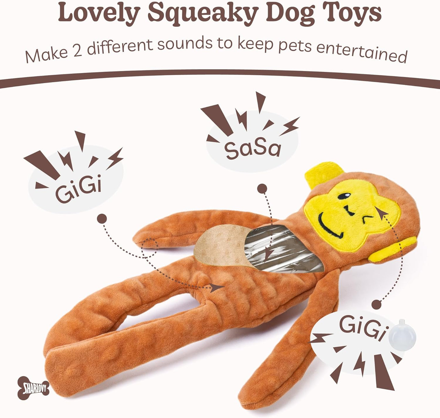 SHARLOVY No Stuffing Dog Toys Squeaky for Large Dogs, Crinkle Puppy Teething Toys to Keep Them Busy, Plush Interactive Doggie Long Lasting Chews for Aggressive Chewers