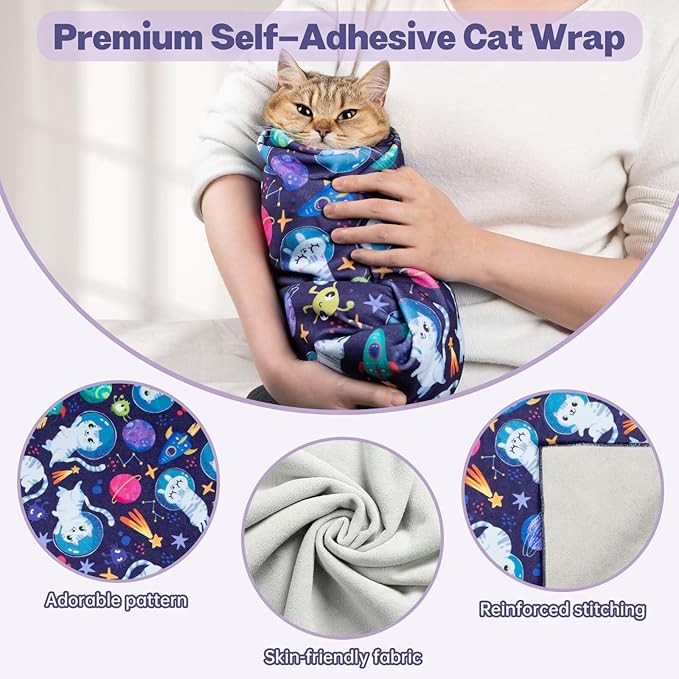 Paw Legend 27.6" Cat Wrap for Grooming Cat Wrap for Cutting Nails Cat Restraint for Nail Clipping Self Adhesive Blanket Restraint Cloth for Cats Within 15lbs