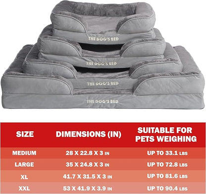 The Dog’s Bed, Orthopedic Standard Foam Waterproof Dog Bed with Standard Support, Medium Silver Grey Plush, Waterproof, Supportive Dog Bed with Replaceable Covers