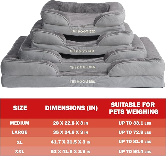 The Dog’s Bed, Orthopedic Standard Foam Waterproof Dog Bed with Standard Support, XXL Silver Grey Plush, Waterproof, Supportive Dog Bed with Replaceable Covers