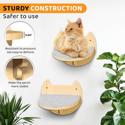 2 Pcs Cat Wall Steps – Indoor Premium Hardwood Cat Stairs – Cat Wall Shelves with Scratching Pads – Modern Wall Mounted Furniture for Climbing, Jumping & Lounging - for Large Cats