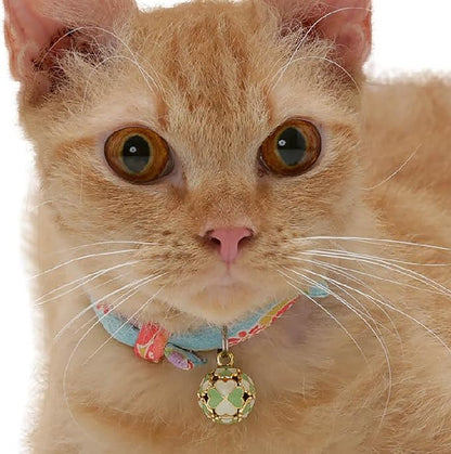 Necoichi Chirimen Cat Collar with Clover Bell (Baby Blue) with Bell Safety Breakaway Soft Lightweight for Cats Kitty Kitten Japanese Stylish Pattern, No.1 Seller in Japan