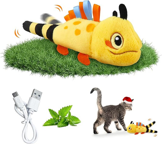 PETGEEK Gigwi Flapping Cat Toys for Indoor Cats, Rechargeable Lifelike Interactive Lizard Cat Toy Tweet, 2 Modes Wagging Tail Catnip Toy, Automatic Cat Toys for Kitten Cats Self Play, Touch Activated