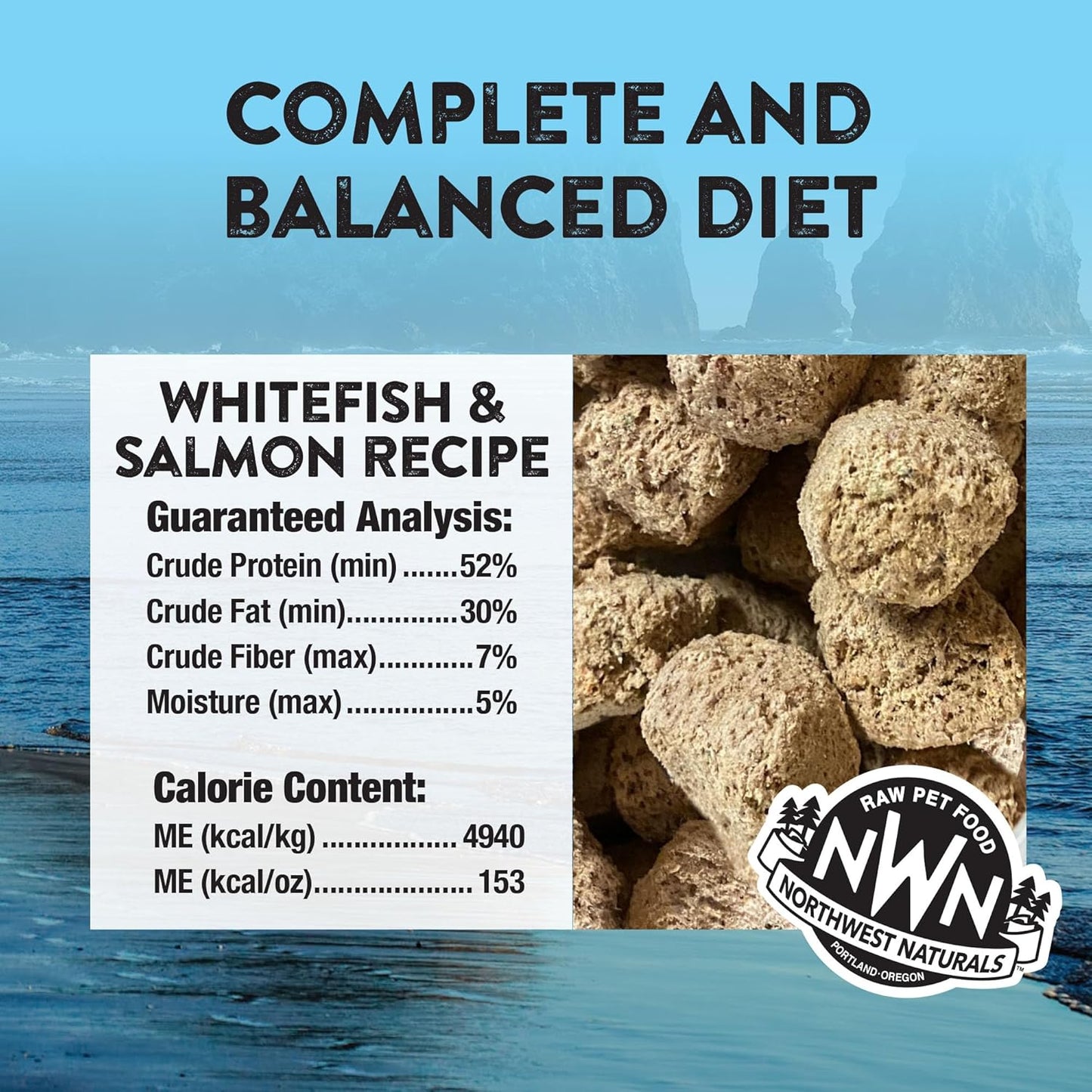Northwest Naturals Freeze-Dried Whitefish & Salmon Dog Food - Bite-Sized Nuggets - Grain-Free, High-Protein, Raw Diet, Human-Grade Ingredients, All Natural, Omega-3 for Skin & Coat, Made in USA, 12 Oz