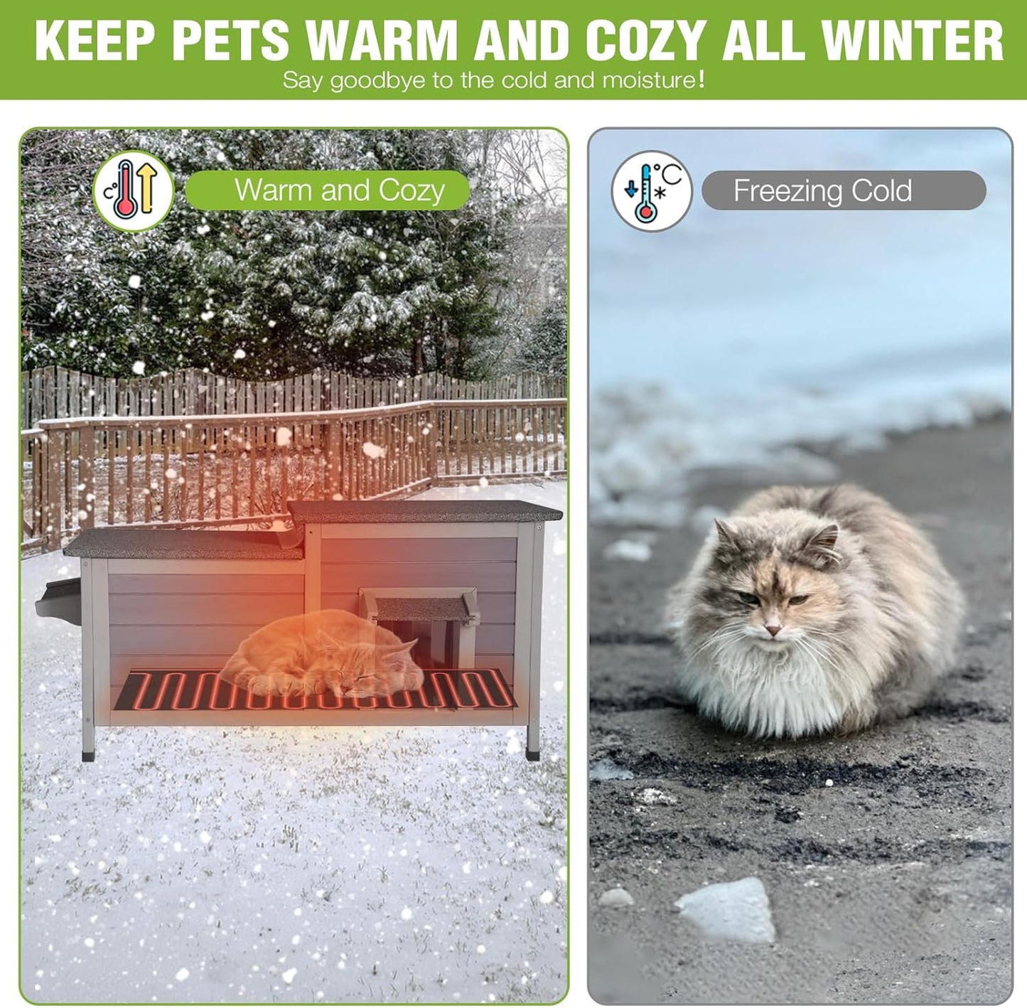 GUTINNEEN Heated Cat House Outdoor Cat House Insulated Large Weatherproof Feral Cat Shelter with Heated Pad, Insulated All-Round Thermal Liner, Chewproof Cable for 1-4 Cats (Winter-Ready)