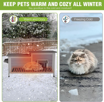 GUTINNEEN Heated Cat House Outdoor Cat House Insulated Large Weatherproof Feral Cat Shelter with Heated Pad, Insulated All-Round Thermal Liner, Chewproof Cable for 1-4 Cats (Winter-Ready)