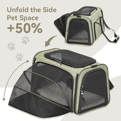 Petsfit Expandable Cat Carrier Dog Carrier, Soft-Sided Collapsible Portable Pet Carrier, 19x12x12, Green
