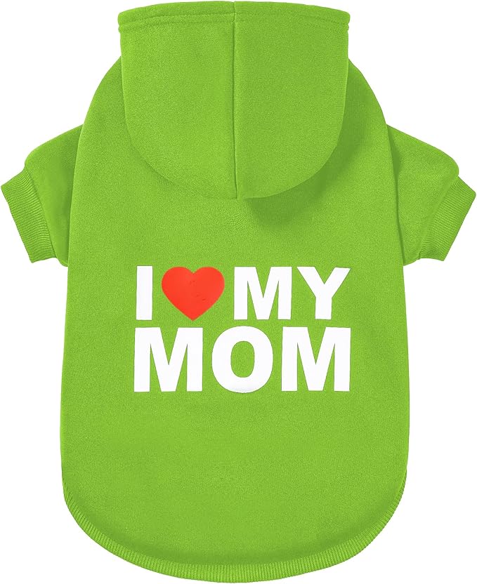 GreenJoy Dog Sweater Dog Hoodie Cold Weather Coat Hooded Sweatshirt for Puppies,Cats, Small Medium Large Dogs (Green(I Love My Mom), Small)