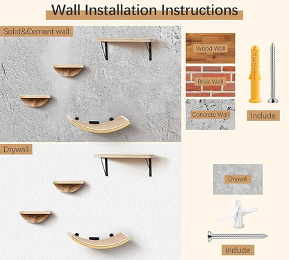 Wood Cat Wall Shelf with Soft Foam Cushion, Curved Cats Wall Bed for Large Cats, Floating Cat Perch for Sleeping & Climbing