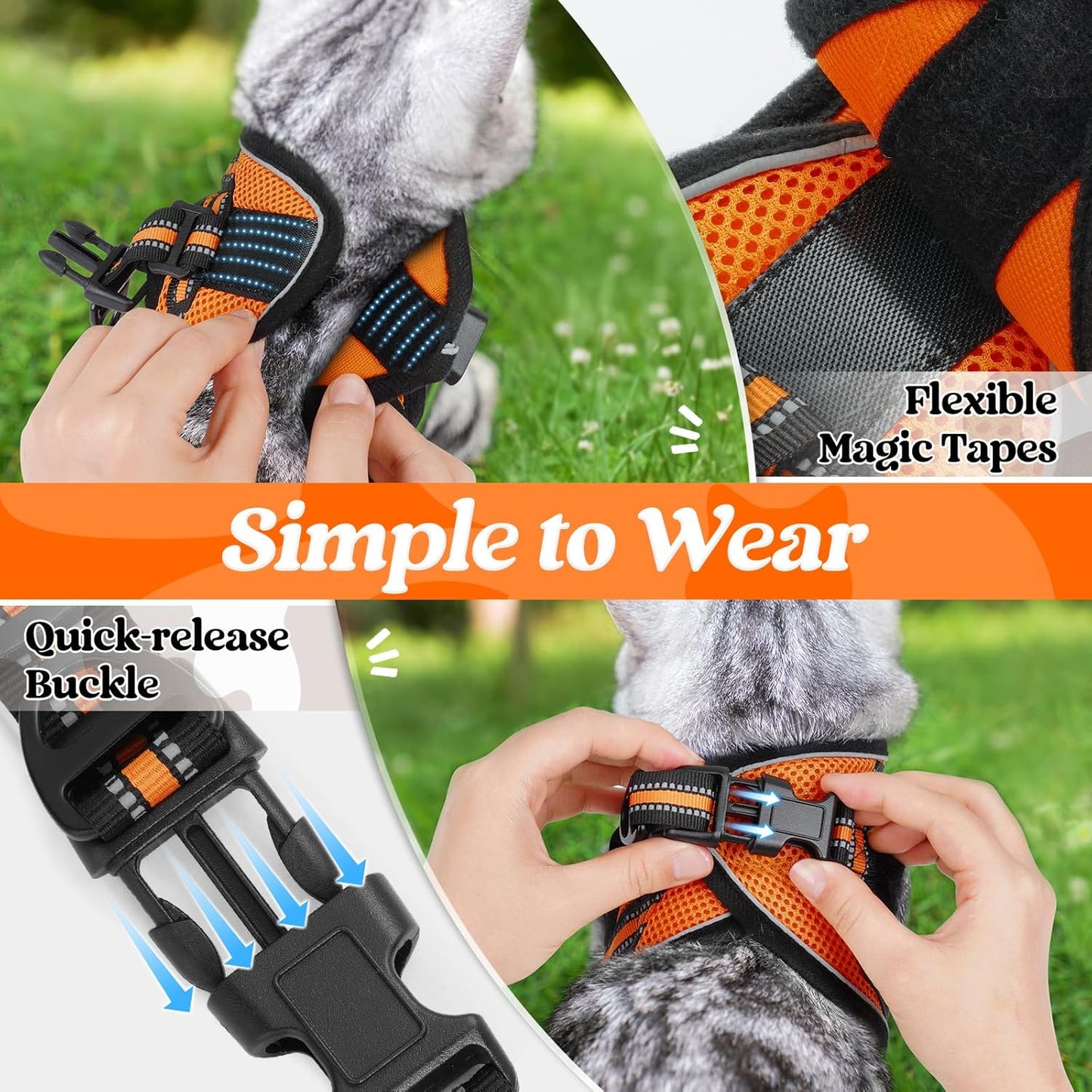 rabbitgoo Cat Harness and Leash Set for Walking Escape Proof, Adjustable Soft Kittens Vest with Reflective Strip for Cats, Comfortable Outdoor Vest,Light Orange,M