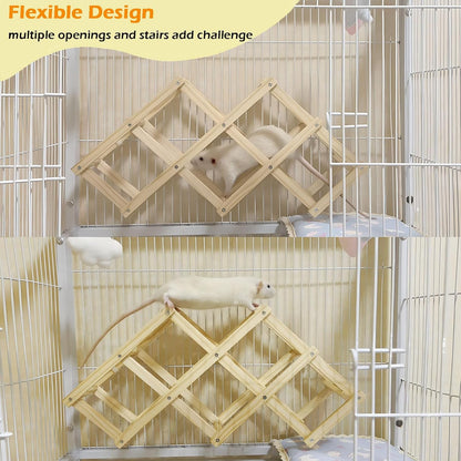 Wooden Rat Climbing Toys, Natural Pet Rat Cage Accessories Climbing Ladder, Fancy Rats Enrichment Toy Activities, Hanging Rodent Toys for Pet Rats in Cage Playing Chewing (M, 2pcs)