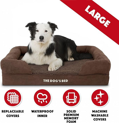 The Dog’s Bed, Large Brown Plush, Memory Foam, Pain Relief: Arthritis, Hip & Elbow Dysplasia, Post Surgery, Lameness, Supportive, Calming, Waterproof Washable Cover