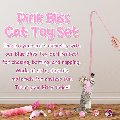 24 Pcs Cat Toys Set Interactive Kitten Toys Pack Including Collapsible Play Tunnel Feather Teaser Wand Fuzzy Ball Springs Pillow Mouse Bells for Indoor Cats Puppy (Pink)