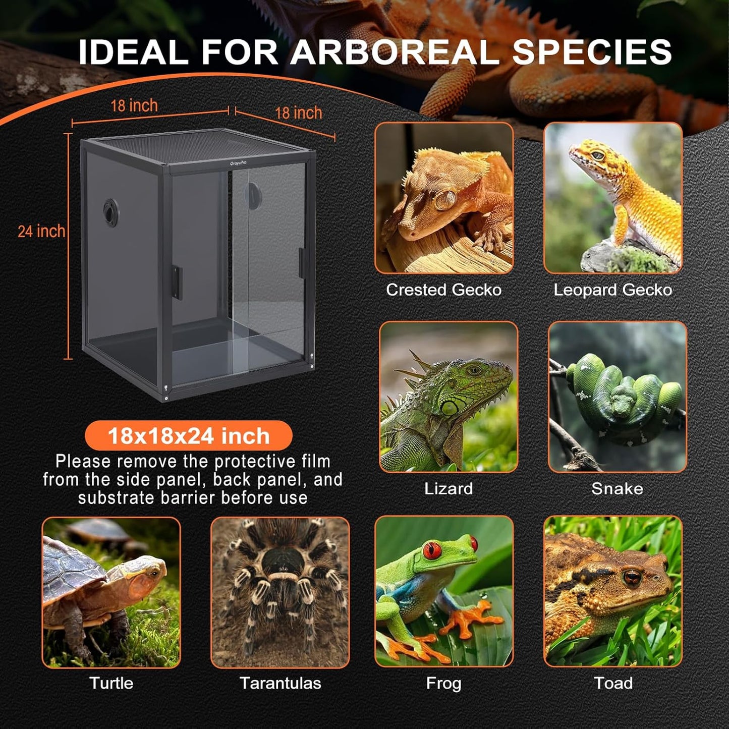 30 Gallon Reptile Tank, 18x18x24 inch PVC Reptile Terrarium, Lightweight Enclosure for Arboreal Gecko Lizard Snake Frog Chameleon