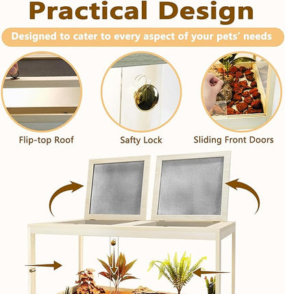 Prolee 34 Gallon Reptile Terrarium Tank 32 Inch Lizard Tank Bearded Dragon Tank with Metal Mesh Roof Door, Snake Tank with Lock Design, 32" Length