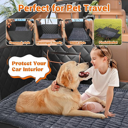 Hard Bottom Car Seat Cover for Dog swith Removable Soft Blankets,Scratch-Proof and Anti-Slip Car Dog Hammock for Large Dogs Brown for Car, SUV