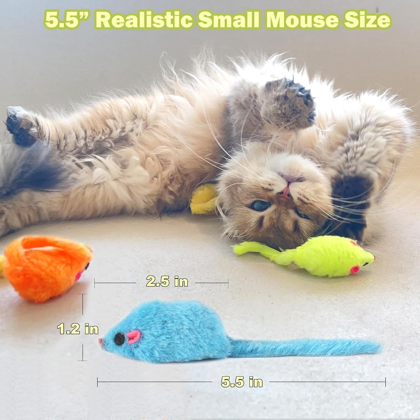 12PCS Rattle Cat Mouse Toys also Prefilled Catnip, 2.36” Mice Body Size, Faux Fur Cat Mice Toys with Plastic Body, Interactive Catnip Toys for Indoor Cats Play Fetch