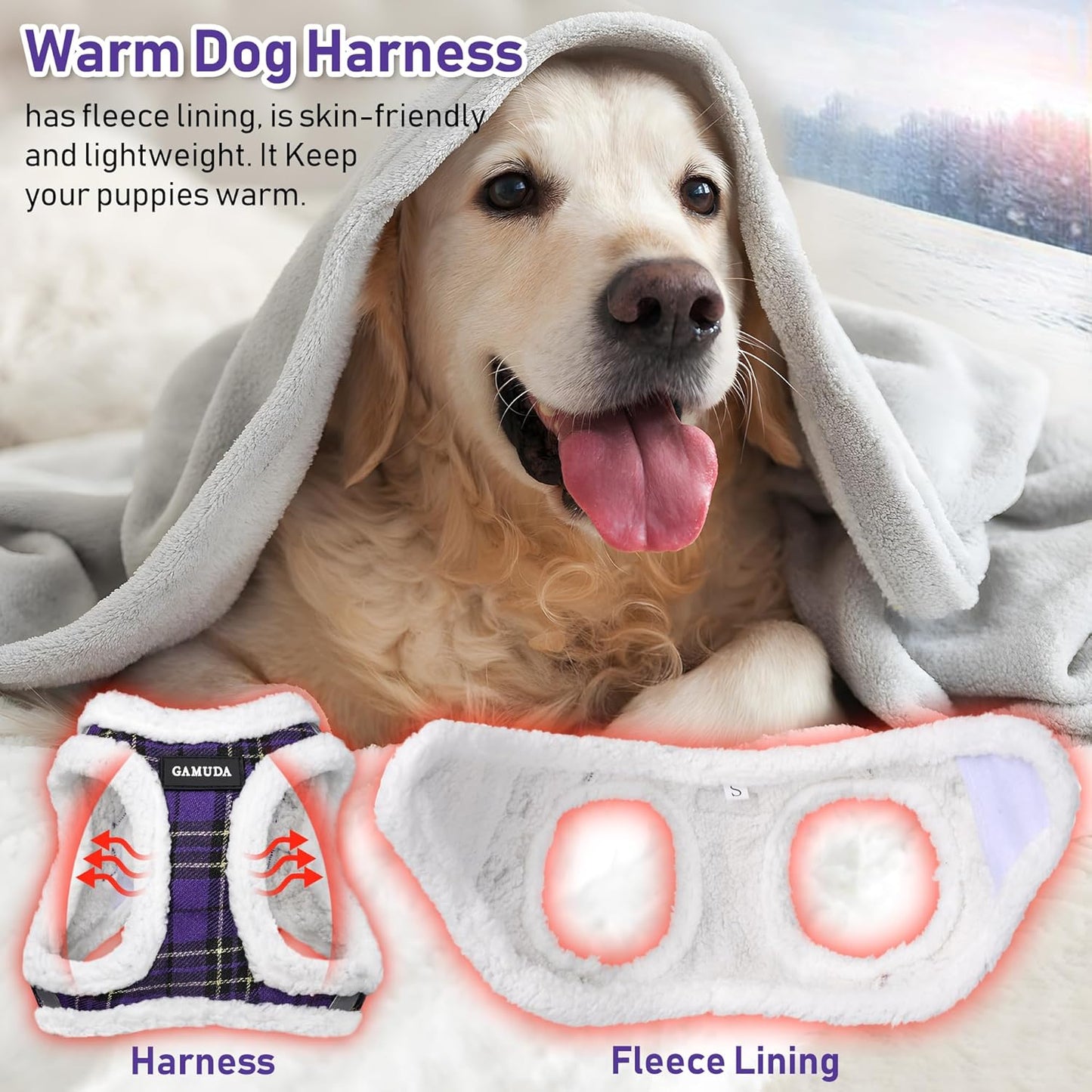 GAMUDA Small Dog Harness Collar and Leash Set, Step in No Chock No Pull Soft Mesh Adjustable Dog Vest Harnesses Plaid Reflective for Dogs Puppy Cats Kitten Rabbit (Warm Purple, XL)