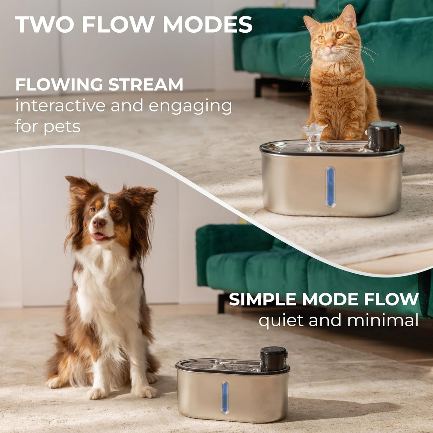 Wireless Cat Water Fountain Stainless Steel 108oz/3.2L, Cordless, Battery Operated Cat Fountain (Last up to 50 Days), Ultra Quiet, 2 Flow Modes, Multi-Filtration, BPA Free, Includes 2 Filters - Black