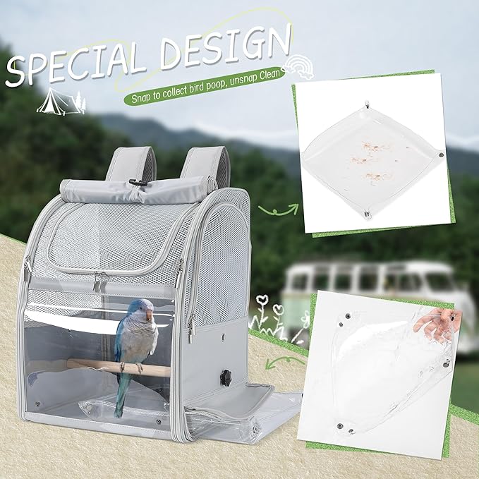 Sanmoncare Bird Backpack Carrier, Water Repellent Fabric Cockatiel Travel Bag with Stand, Lightweight and Portable Travel Cage for Parrot, Bird Travel Carrier