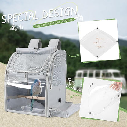 Sanmoncare Bird Backpack Carrier, Water Repellent Fabric Cockatiel Travel Bag with Stand, Lightweight and Portable Travel Cage for Parrot, Bird Travel Carrier