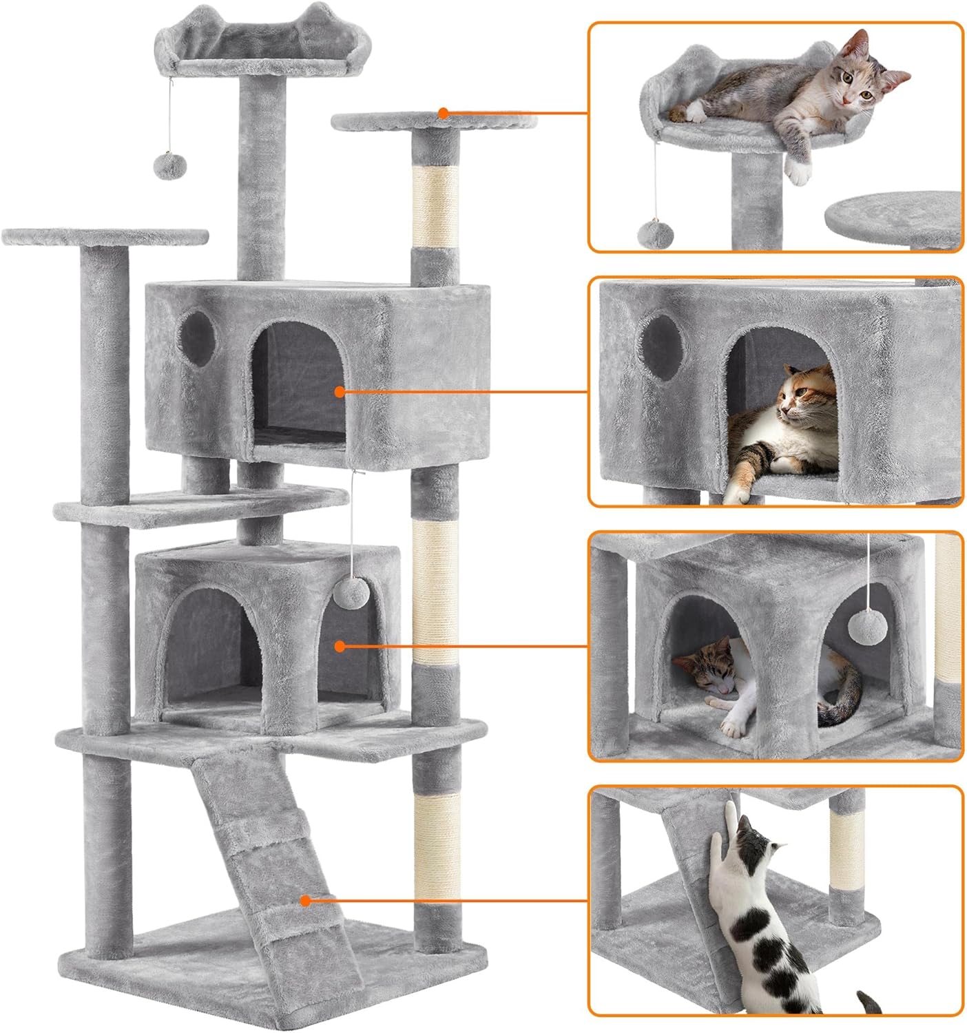 Yaheetech 70in Multi-Level Cat Tree Tall Cat Tower Cat Furniture with Condo, Scratching Posts & Dangling Ball for Indoor Cats Activity Center, Light Gray