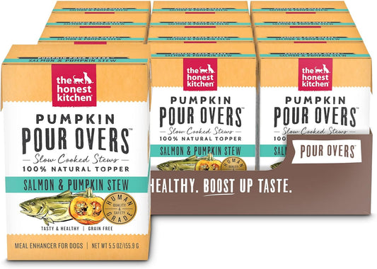 The Honest Kitchen Pumpkin POUR OVERS Wet Toppers for Dogs (12 Pack), 5.5 oz - Salmon Stew