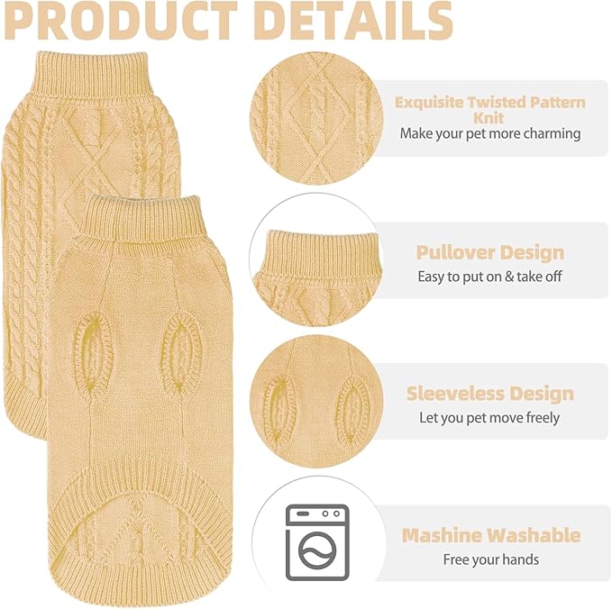 PUPTECK Winter Cat Sweater Coat - Soft Warm Cold Weather Clothes Knitwear for Kittens & Small Dogs Indoor Outdoor Wearing, Knitted Classic for Doggies Kitties Girls Boys, Beige, S