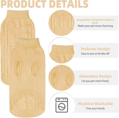 PUPTECK Winter Cat Sweater Coat - Soft Warm Cold Weather Clothes Knitwear for Kittens & Small Dogs Indoor Outdoor Wearing, Knitted Classic for Doggies Kitties Girls Boys, Beige, L