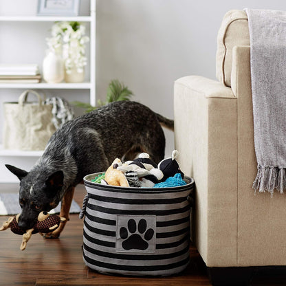 Bone Dry 5743 Pet Storage Collection Striped Paw Patch Bin, Medium Round, Black