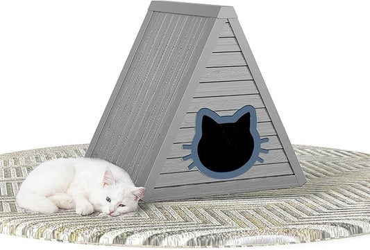 DRATO Cat House for Indoor Outdoor Cat Shelter Feral Cat Outside Easy to Install and Clean for Indoor, Balcony use (Gray, 23.82 * 25.59 * 25.67)