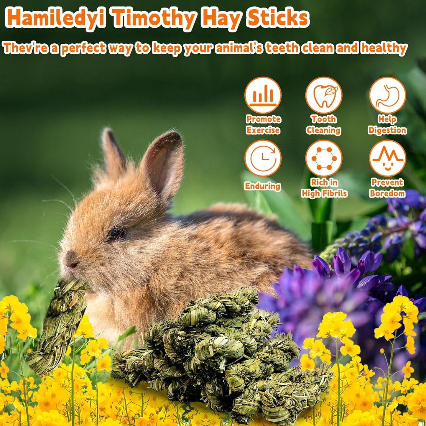 Hamiledyi 15 PCS Rabbit Chew Toys for Teeth - Timothy Hay Treats and Sticks - Natural Grass Chew Toys for Bunnies Guinea Pigs Hamsters and Chinchillas - Bunny Teeth Care