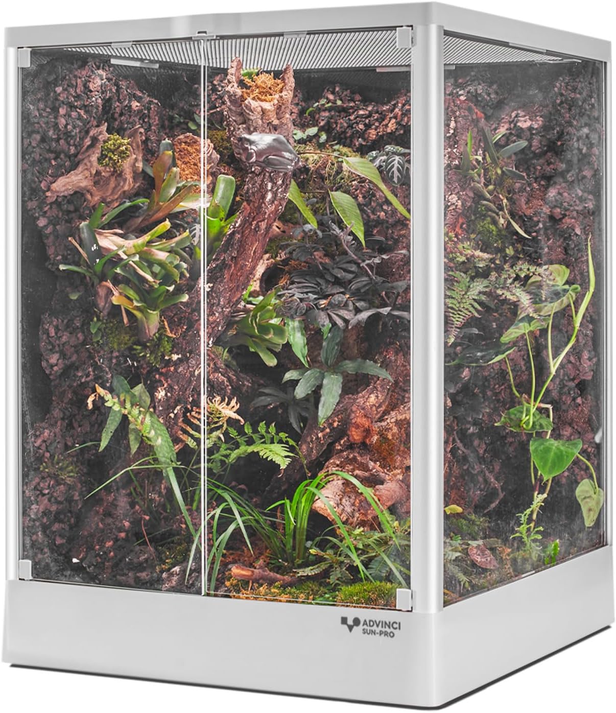 Reptile Glass Terrarium 18"x18"x24" 32 Gallon Knock-Down Dual-Locking Security Mesh Ventilation Durable Aluminum Frame Modern Design
