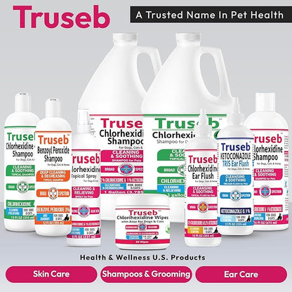 Truseb Topical Chlorhexidine 4% Shampoo for Dogs, Cats, and Horses with Plum/Blueberry Scent - 12 oz - Made in U.S.A (Chlorhexidine 4% Shampoo, 12 oz)