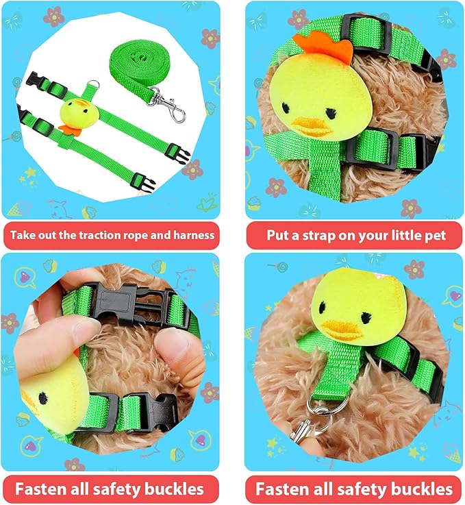 Set of 4 Adjustable Rabbit Harness and Leash for Small Pets, Ferret Leash with Decorations for Rabbit, Kitten, Puppy
