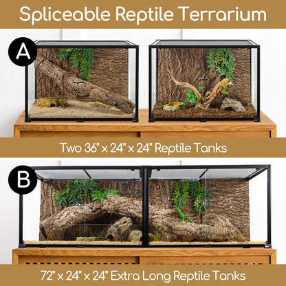OIIBO Extra Large Reptile Terrarium 72" x 24" x 24" Reptile Tank, Upgrade Splicable Tank Can Be Used as 2 Separate Habitats, Giant Terrarium with Double Front Sliding Doors