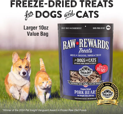 Northwest Naturals Raw Rewards Freeze-Dried Pork Heart Treats for Dogs and Cats - Bite-Sized Pieces - Healthy, 1 Ingredient, Human Grade Pet Food, All Natural, Proudly Made in USA, 10 Oz
