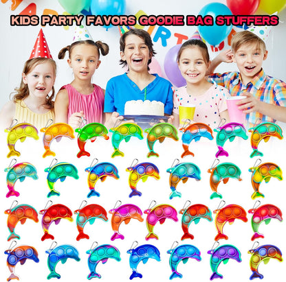 Pop Fidget Toys Bulk Its Kids Party Favors 30 PCS Cute Dolphin Mini Pop Keychain It Sensory Fidget Toy Pack Fidgets for Classroom Prizes for Kids Students Carnival Prizes Birthday Goodie Bag Stuffers