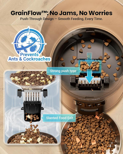 Automatic Cat Feeder for 3 Cats, 6L/25 Cup Cat Food Dispenser with Strong Anti-Jam System, Dual-Effect Desiccant, Smart WiFi App Control Pet Feeder, Automatic Dog Feeder for Cats and Small Dog